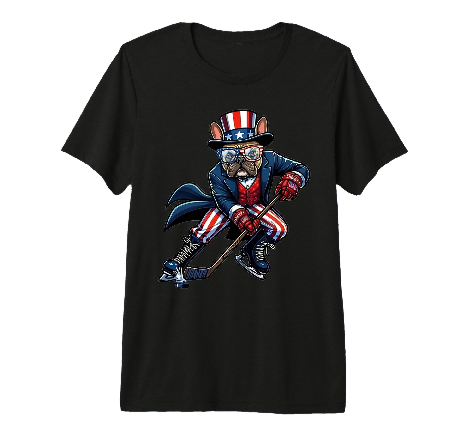 Mens Patriotic French Bulldog Hockey T-Shirt - Trendy Graphic Unisex - T-Shirt, Sweatshirt, Hoodie