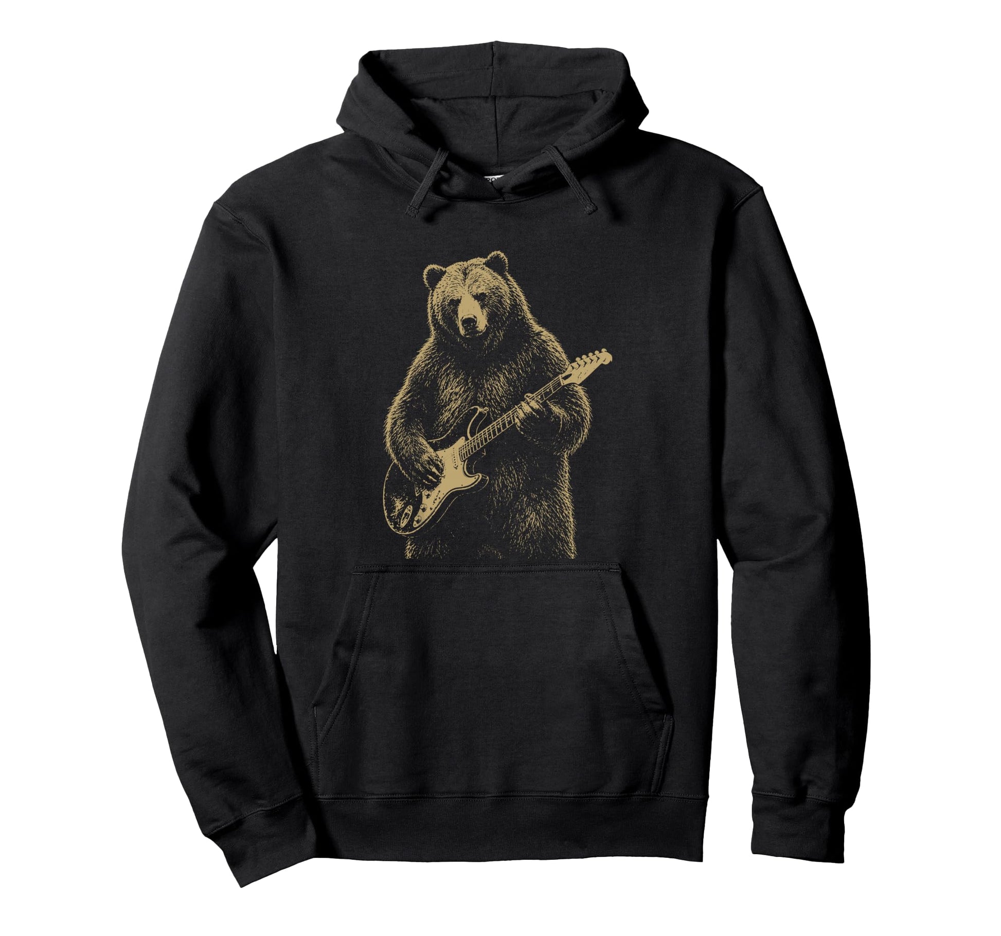 Bear Playing Electric Guitar Rocker Hoodie - Novelty Apparel for Adults - T-Shirt, Sweatshirt, Hoodie