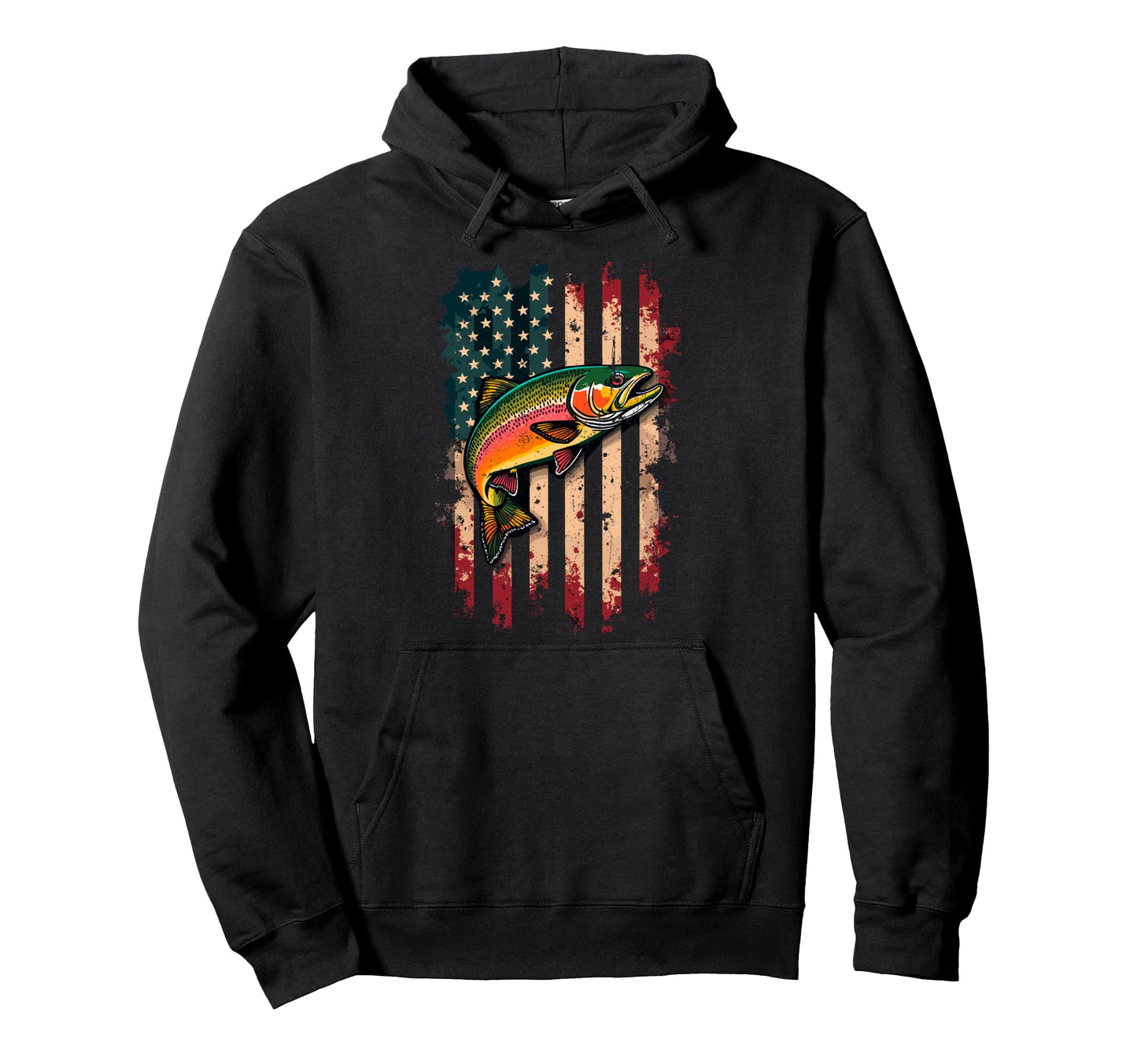Us American Flag Fishing Lover Fish Trout Hoodie - Novelty Apparel Unisex - T-Shirt, Sweatshirt, Hoodie