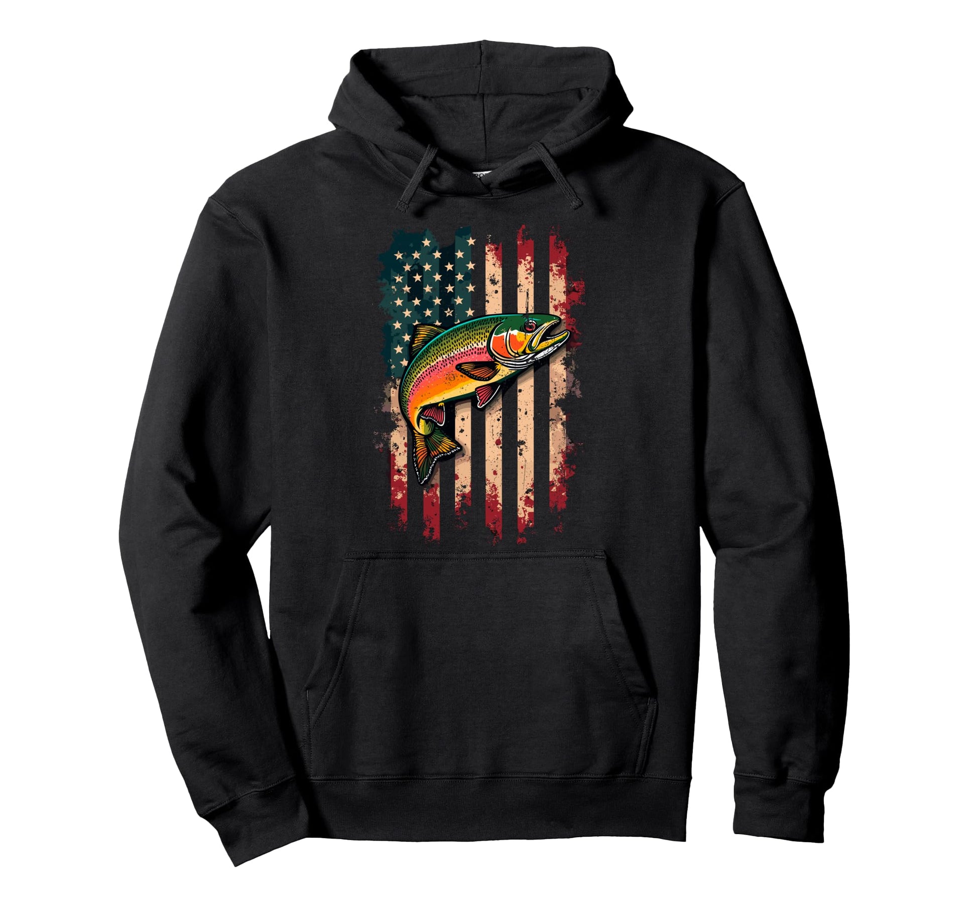 Us American Flag Fishing Lover Fish Trout Hoodie - Novelty Apparel Unisex - T-Shirt, Sweatshirt, Hoodie