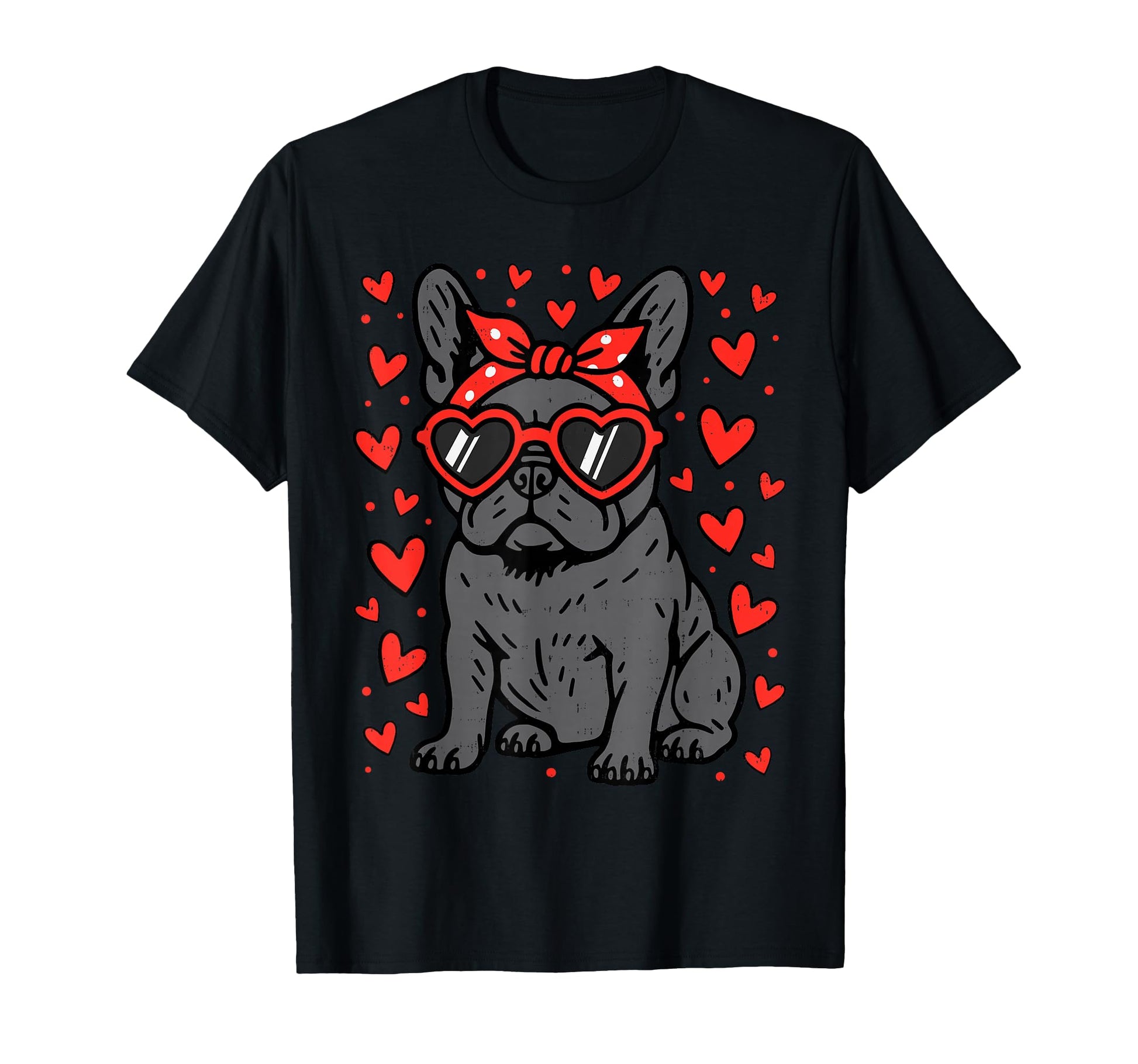 French Bulldog Heart Glasses Funny T-Shirt - Trendy Graphic Unisex - T-Shirt, Sweatshirt, Hoodie