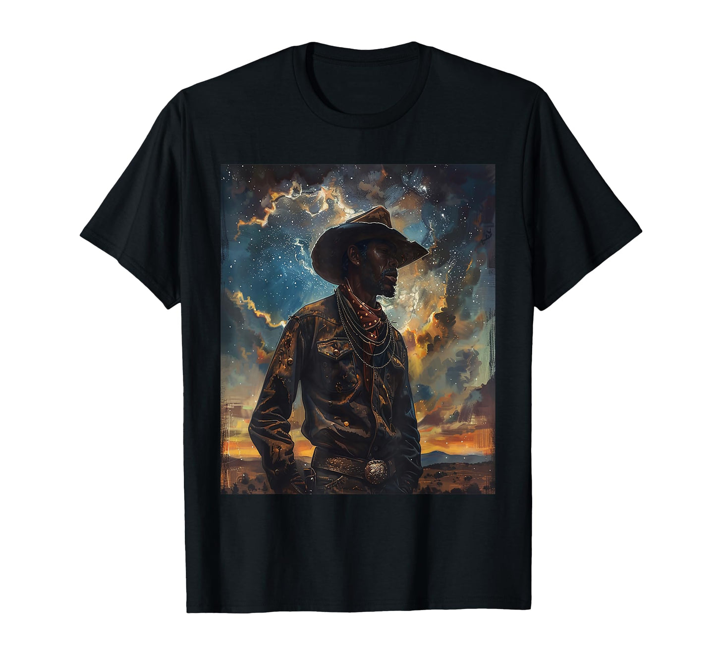Young Black Western Cowboy Wearing T-Shirt - Aesthetic Graphic for Adults - T-Shirt, Sweatshirt, Hoodie