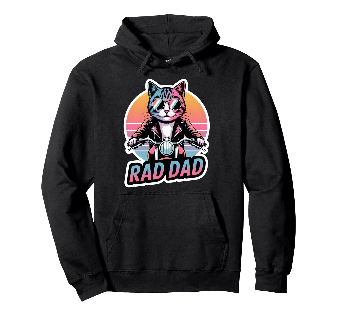 Rad Dad Biker Cat Funny Fathers Day Hoodie - Streetwear Style for Adults - T-Shirt, Sweatshirt, Hoodie