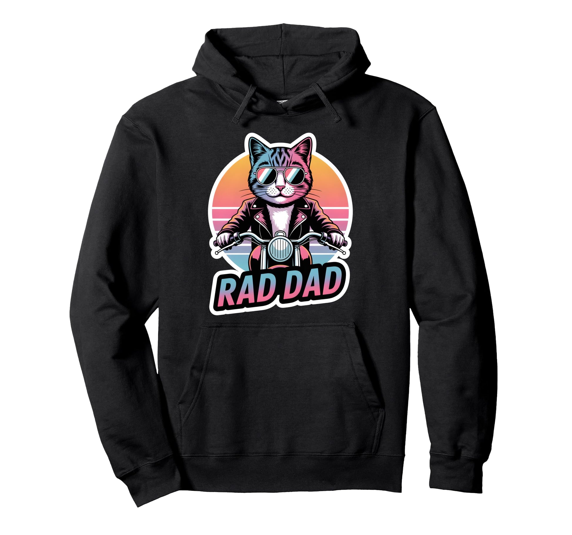 Rad Dad Biker Cat Funny Fathers Day Hoodie - Streetwear Style for Adults - T-Shirt, Sweatshirt, Hoodie