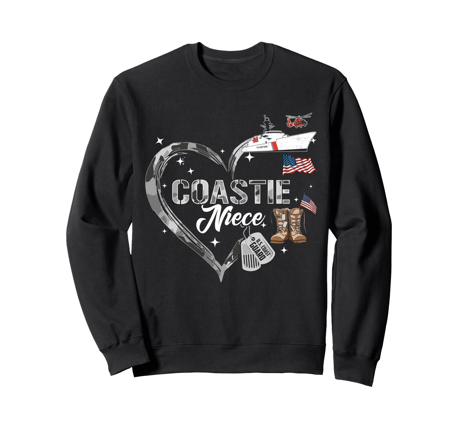 Proud Coastie Niece Camo Heart Sweatshirt - Casual Everyday Wear Unisex - T-Shirt, Sweatshirt, Hoodie