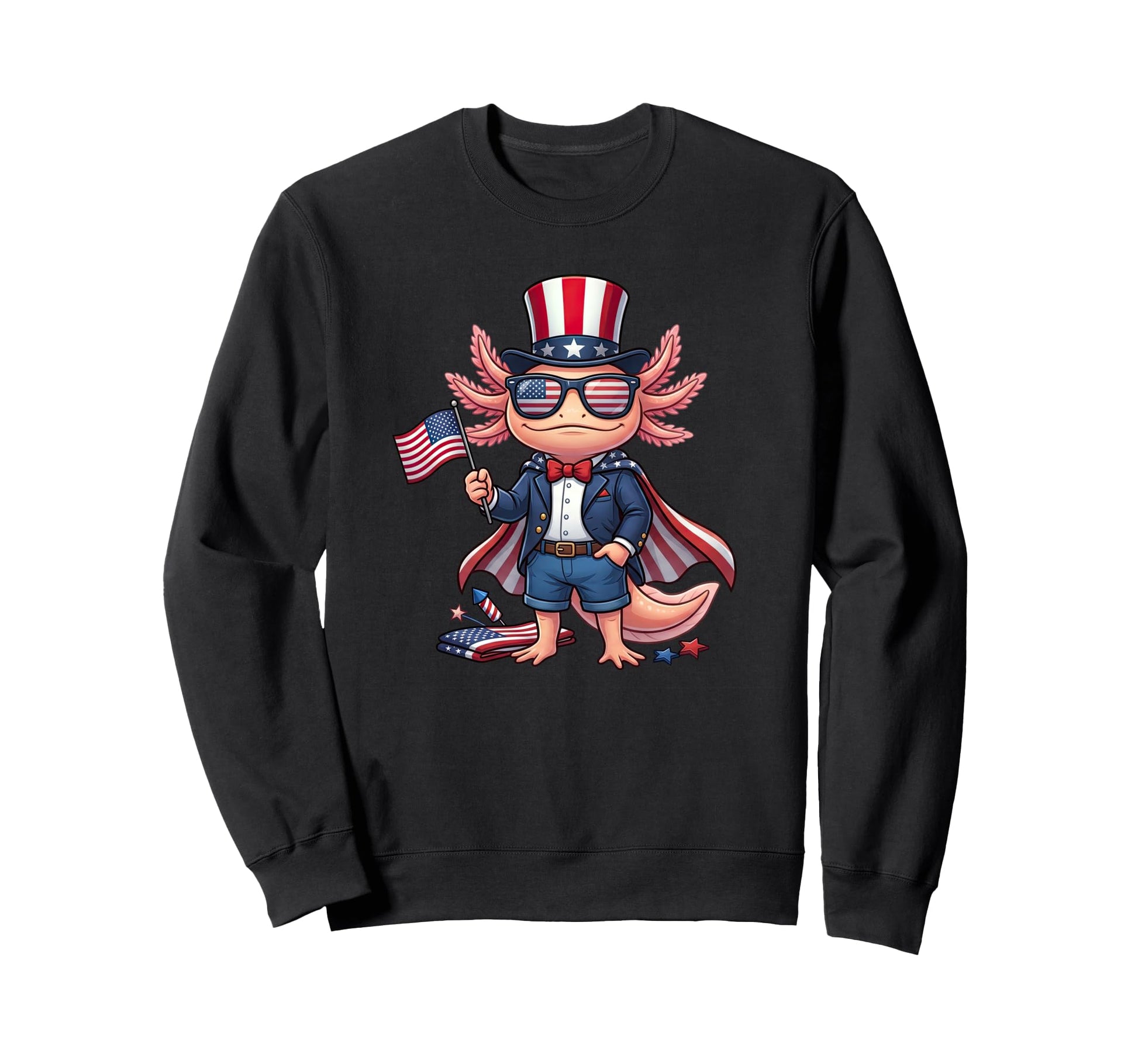 Funny Axolotl American Usa Flag Sweatshirt - Streetwear Style Unisex - T-Shirt, Sweatshirt, Hoodie