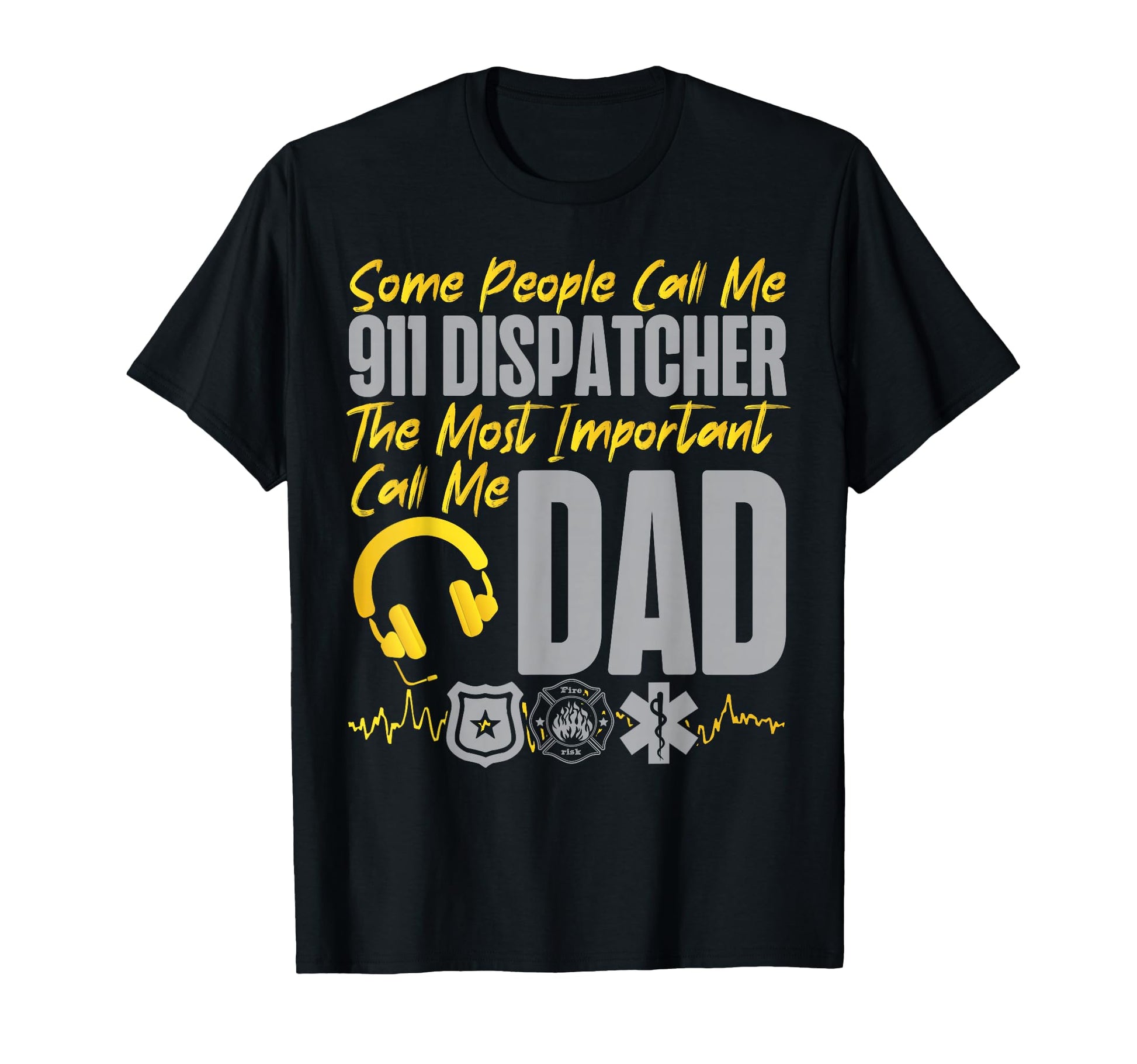 911 Dispatcher Thin Gold Yellow Line T-Shirt - Novelty Apparel Men Women - T-Shirt, Sweatshirt, Hoodie