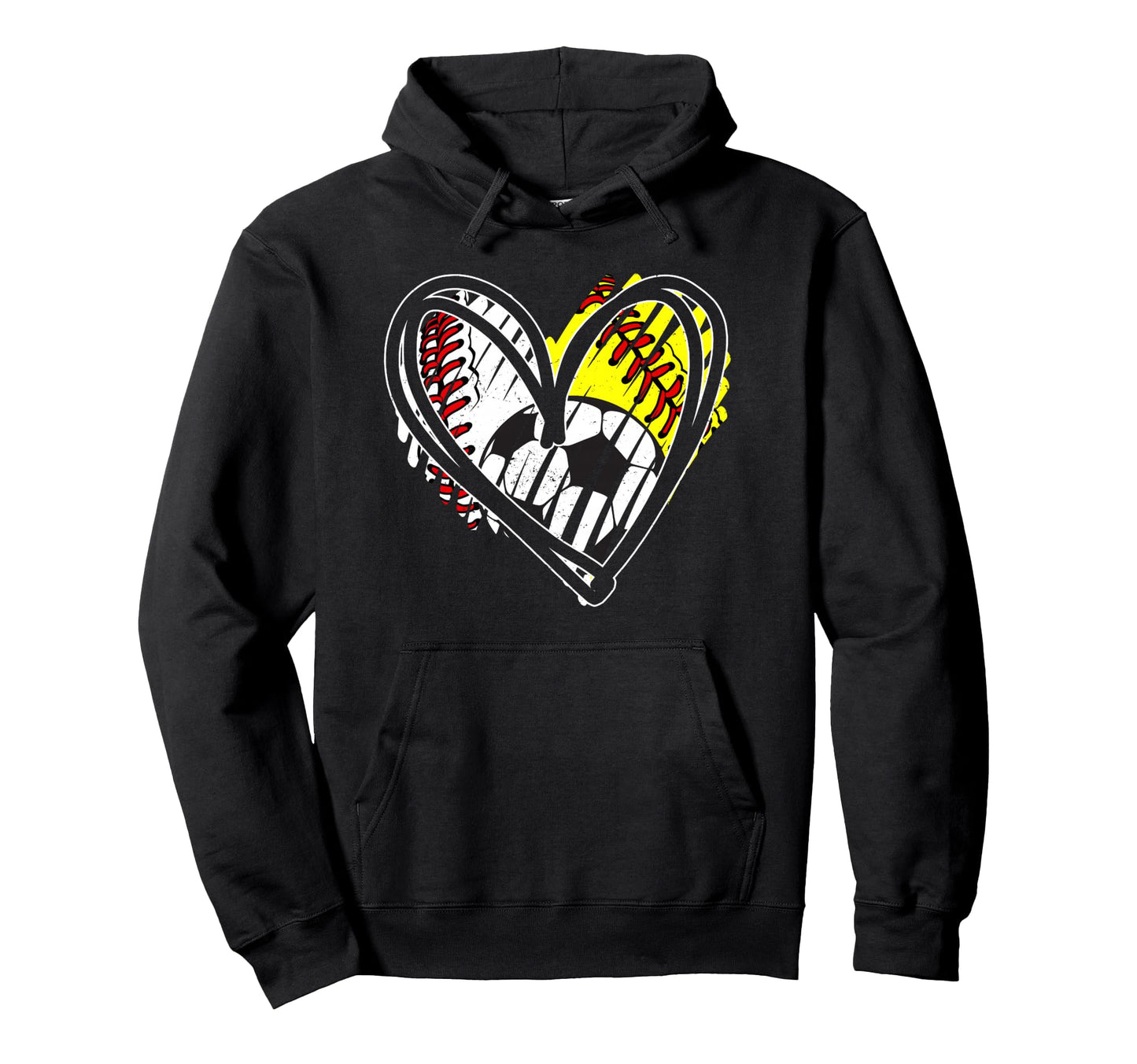Baseball Softball Soccer Ball Heart Hoodie - Aesthetic Graphic for Adults - T-Shirt, Sweatshirt, Hoodie