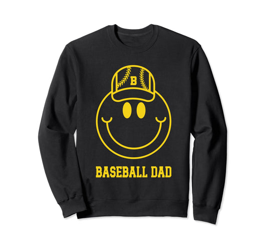 Baseball Dad Smile Face Varsity Happy Sweatshirt - Streetwear Style Unisex - T-Shirt, Sweatshirt, Hoodie