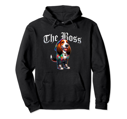Basset Hound Dog Boss Jacket Outfit Dog Mom Hoodie - Graphic Print Unisex - T-Shirt, Sweatshirt, Hoodie