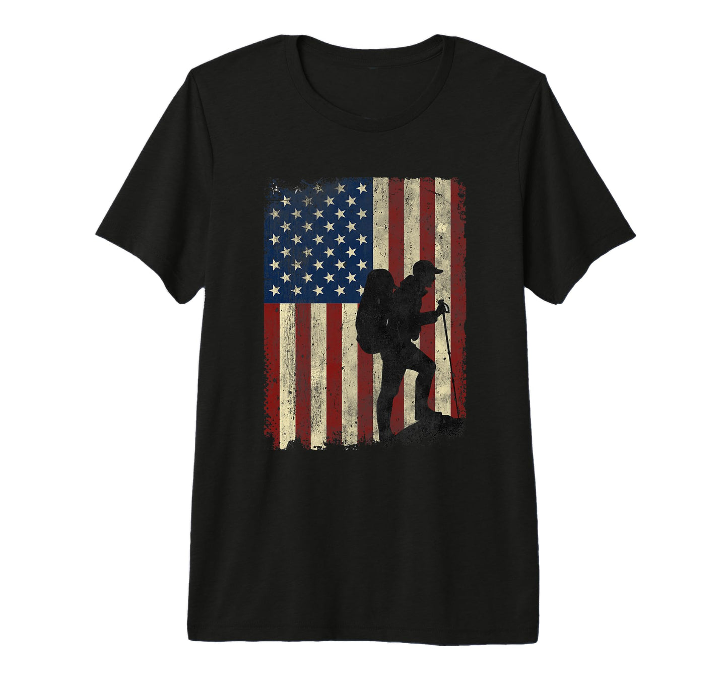 Hiking Mountains American Flag T-Shirt - Fun Novelty Design Men Women - T-Shirt, Sweatshirt, Hoodie