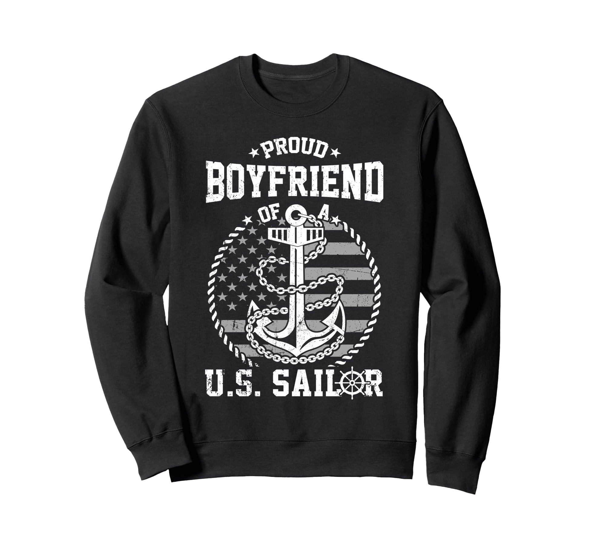 Proud Boyfriend Us Sailor Anchor Flag Sweatshirt - Graphic Print Unisex - T-Shirt, Sweatshirt, Hoodie
