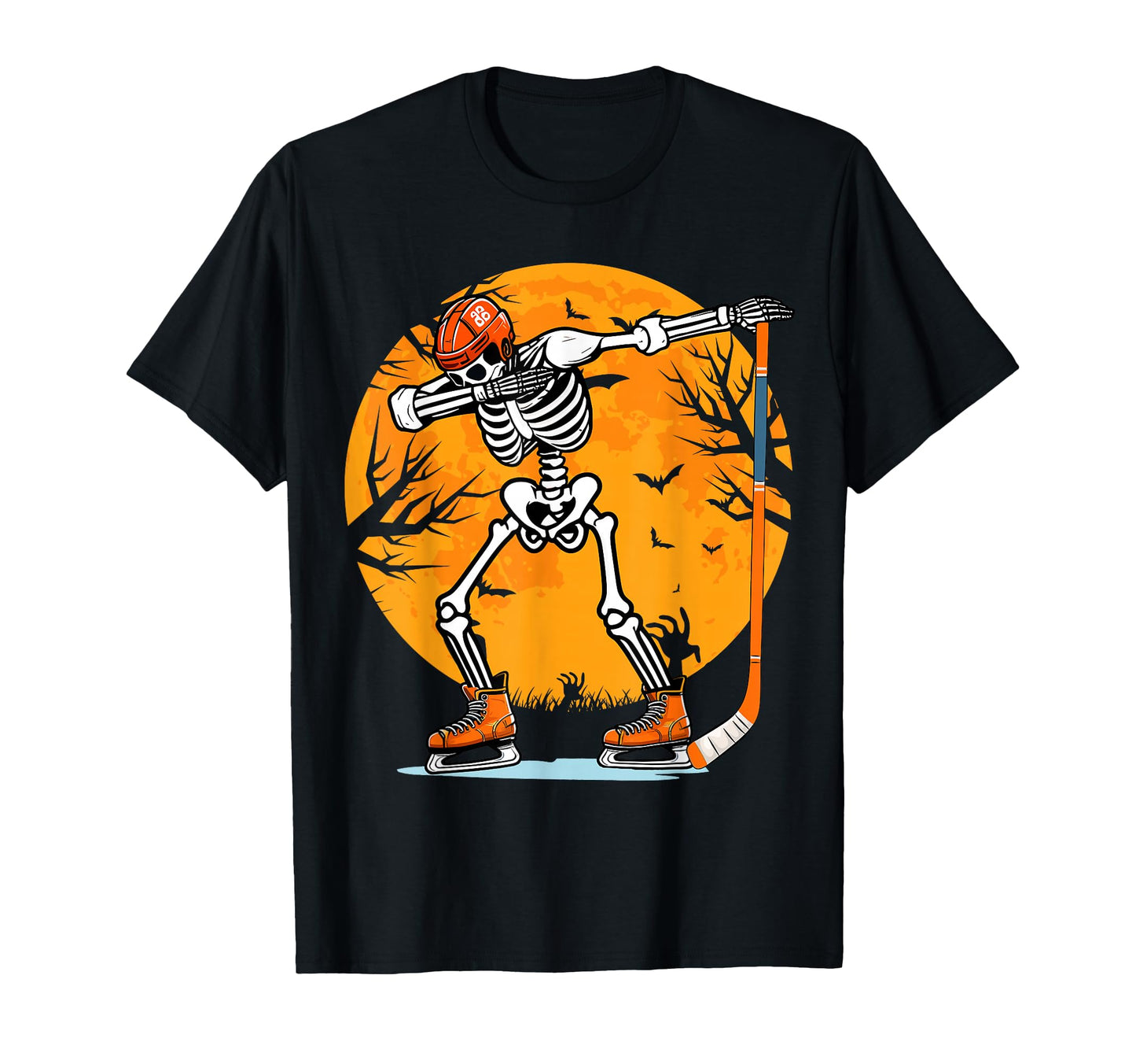 Skeleton Ice Hockey Halloween Dabbing T-Shirt - Minimalist Print Unisex - T-Shirt, Sweatshirt, Hoodie