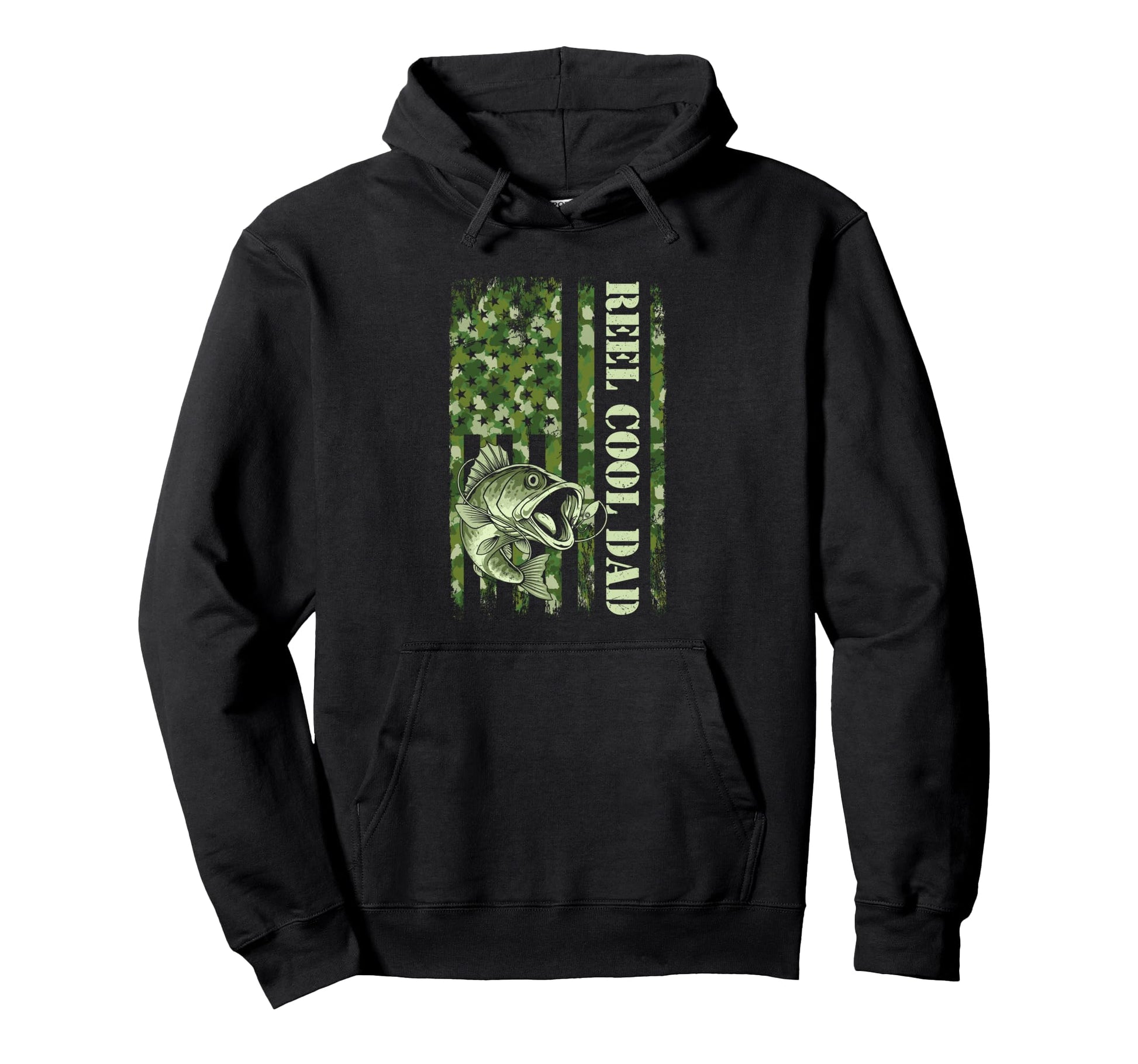 Reel Dad Camouflage American Flag Fathers Hoodie - Unique Graphic Unisex - T-Shirt, Sweatshirt, Hoodie