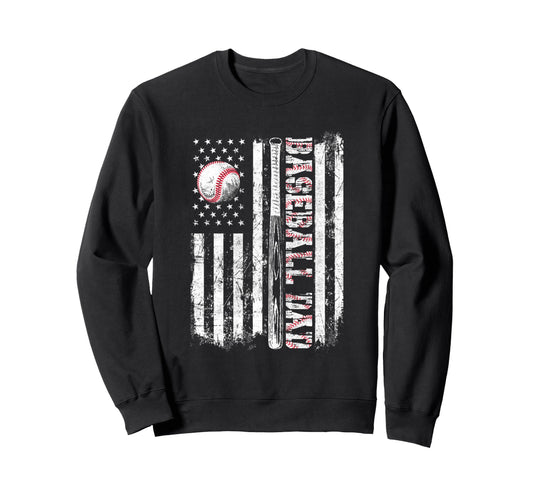 Baseball Dad American Flag Patriotic Sweatshirt - Unique Graphic Men Women - T-Shirt, Sweatshirt, Hoodie