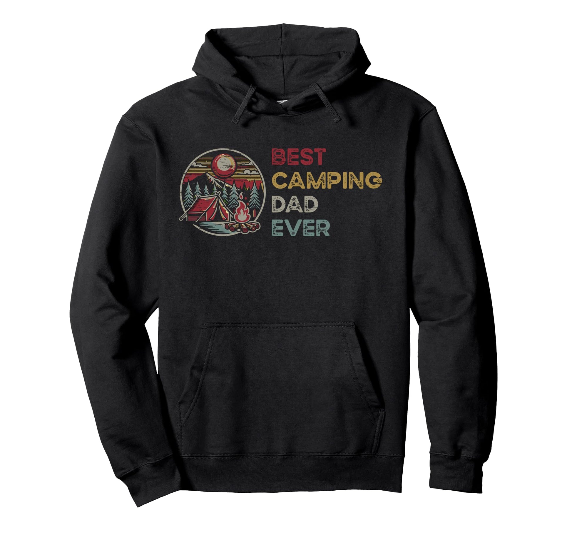 Best Camping Dad Ever Tent Campfire Moon Hoodie - Trendy Graphic for Adults - T-Shirt, Sweatshirt, Hoodie