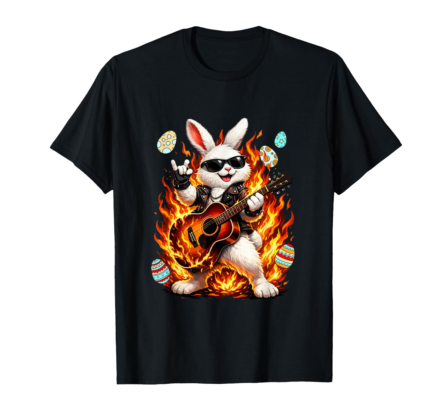 Easter Bunny Playing Guitar T-Shirt - Minimalist Print Men Women - T-Shirt, Sweatshirt, Hoodie