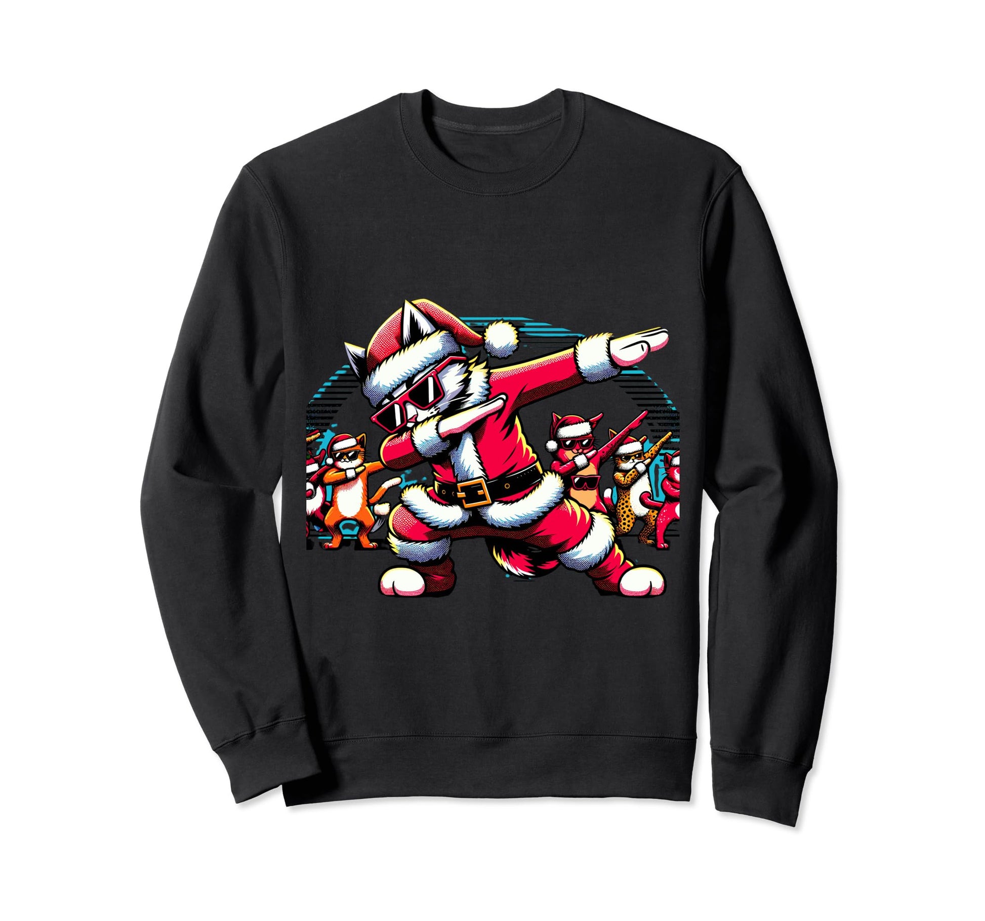 Santa Paws Dabbing Cat Pop Art Sweatshirt - Graphic Print Unisex - T-Shirt, Sweatshirt, Hoodie
