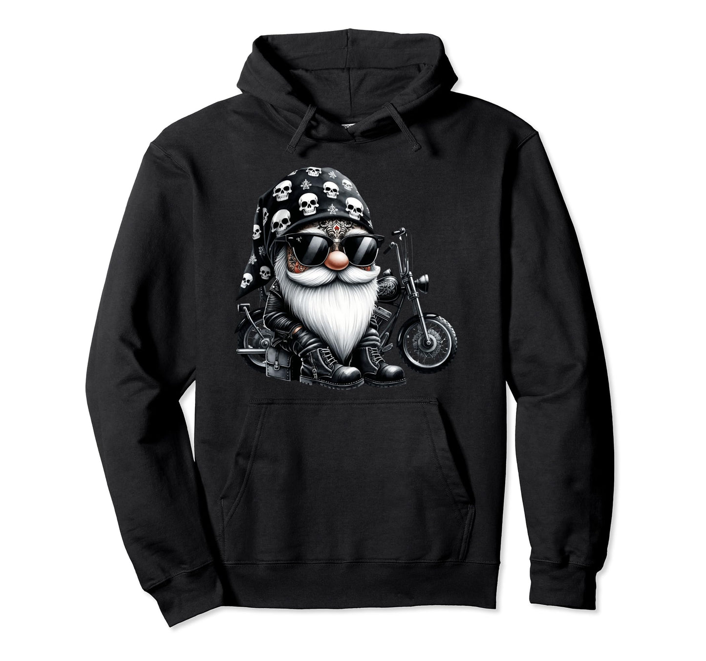 Biker Dad Gnome Black Skull Hoodie - Casual Everyday Wear for Adults - T-Shirt, Sweatshirt, Hoodie