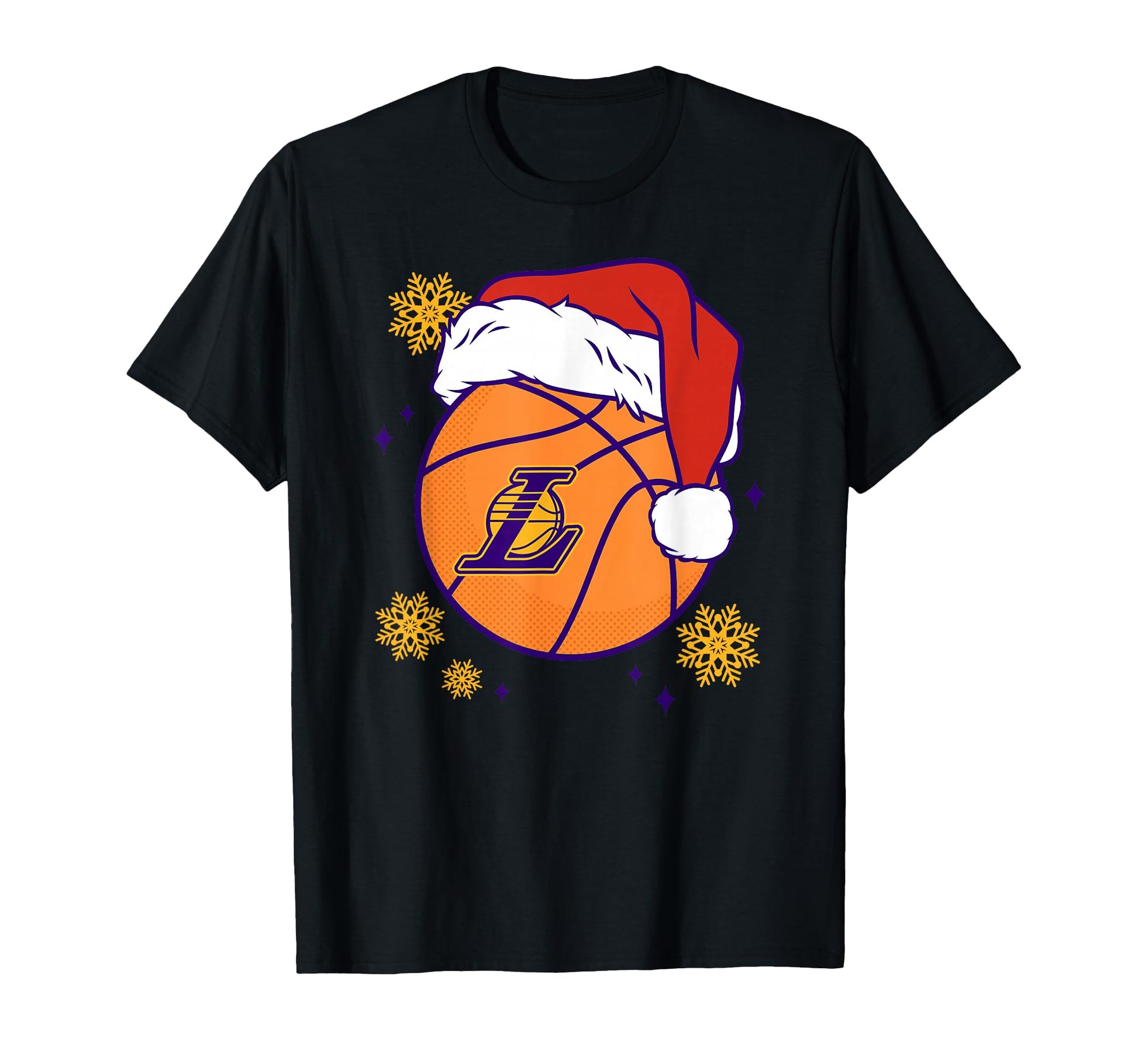 Nba Los Angeles Lakers Santa Hat Ball T-Shirt - Minimalist Print for Adults - T-Shirt, Sweatshirt, Hoodie