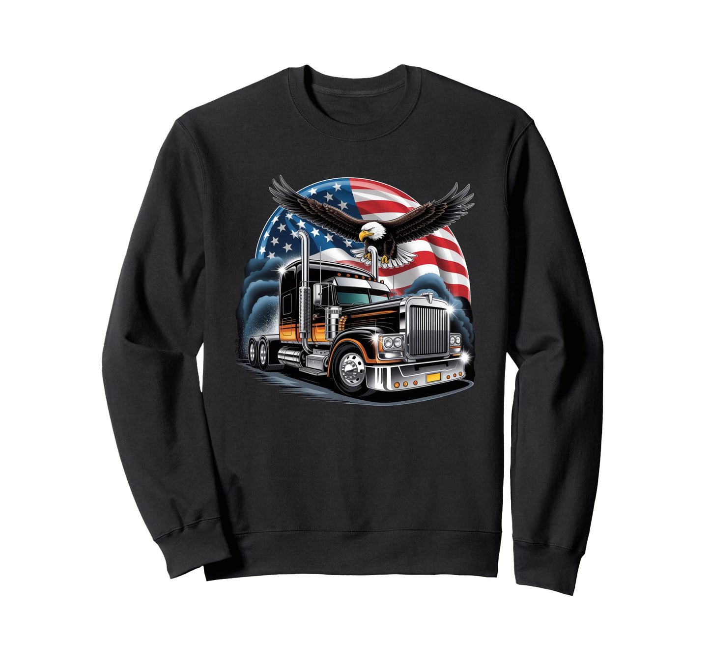 American Flag Trucker Dad Big Rig Sweatshirt - Trendy Graphic Unisex - T-Shirt, Sweatshirt, Hoodie