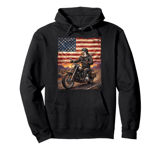 American Flag Biker Eagle Patriotic Hoodie - Custom Art Print Men Women - T-Shirt, Sweatshirt, Hoodie