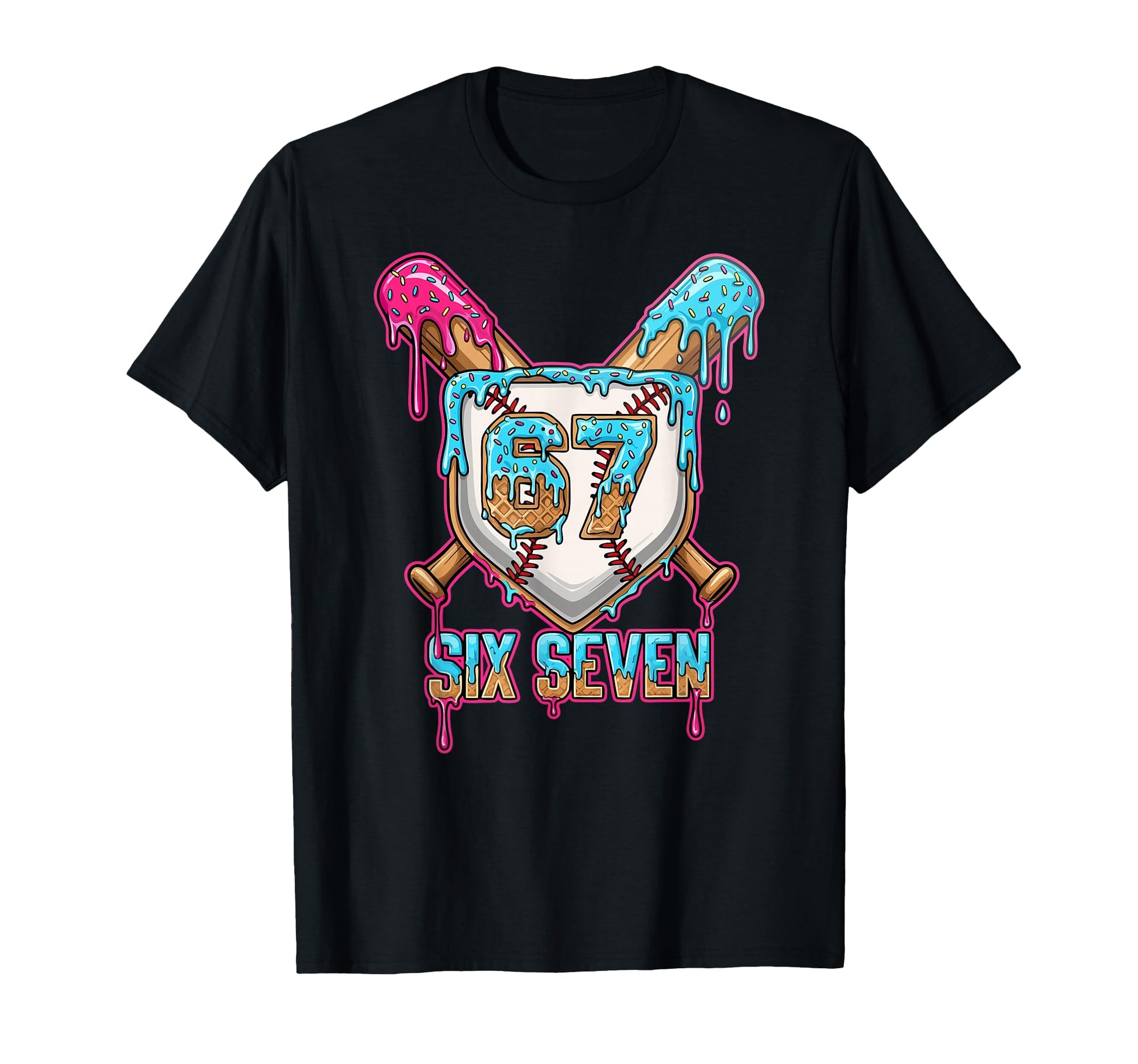 Baseball Drip Number 67 Player 6 7 Six T-Shirt - Graphic Print Unisex - T-Shirt, Sweatshirt, Hoodie