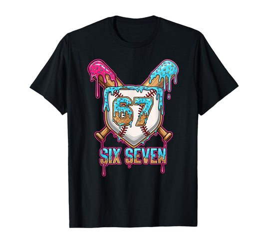 Baseball Drip Number 67 Player 6 7 Six T-Shirt - Graphic Print Unisex - T-Shirt, Sweatshirt, Hoodie