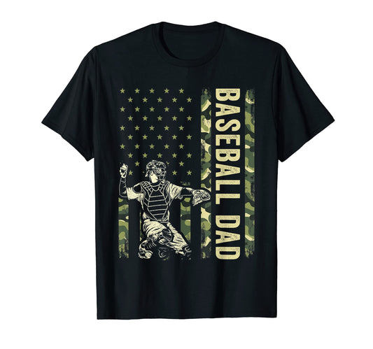 Catcher Baseball Camo American Flag T-Shirt - Aesthetic Graphic for Adults - T-Shirt, Sweatshirt, Hoodie