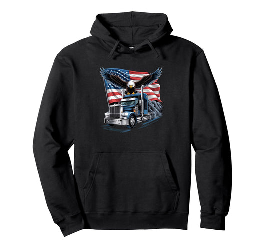 American Flag Trucker Dad Big Rig Hoodie - Casual Everyday Wear for Adults - T-Shirt, Sweatshirt, Hoodie