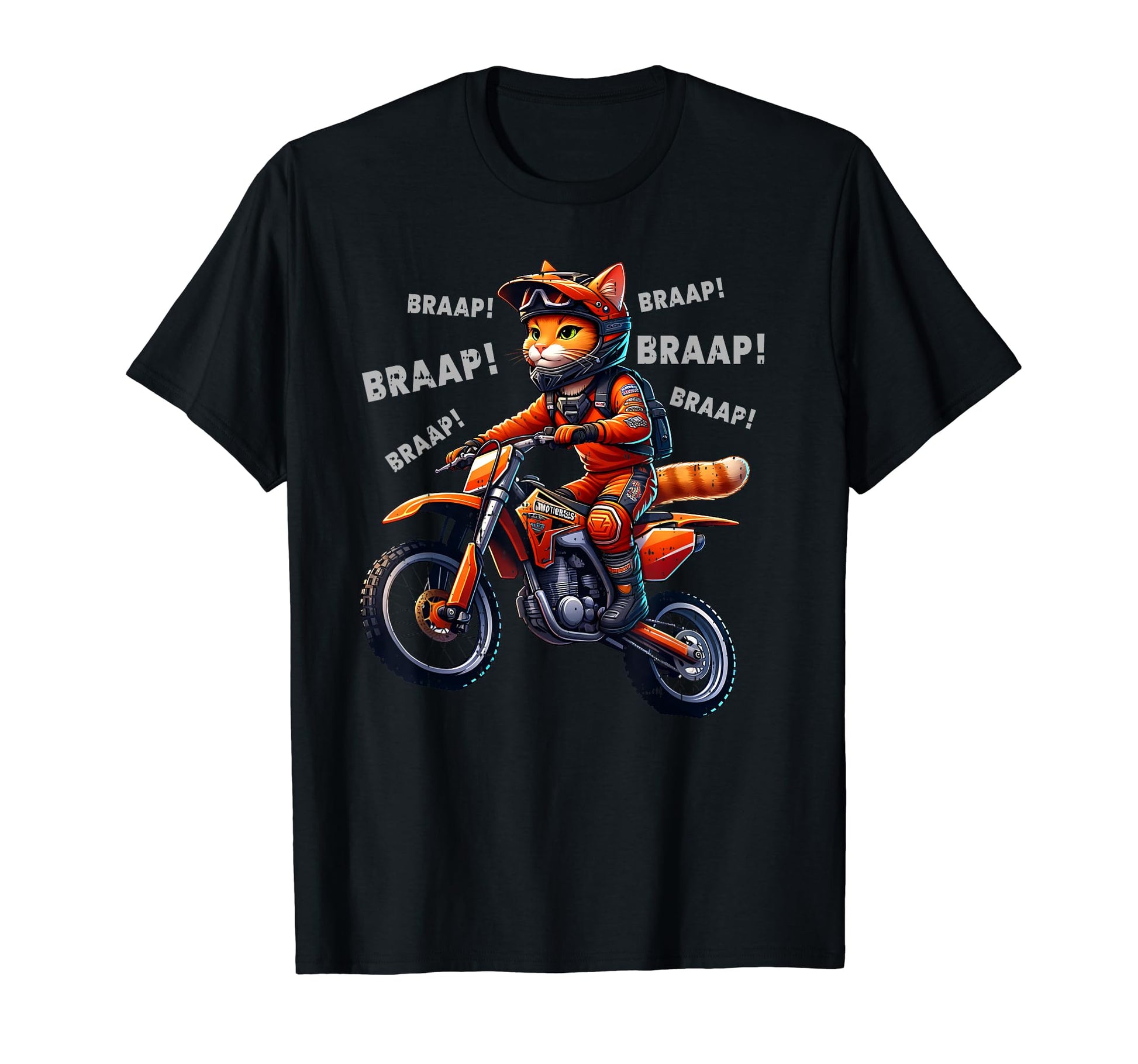 Funny Cat Motocross Dad Dirt Bike Braaap T-Shirt - Graphic Print Men Women - T-Shirt, Sweatshirt, Hoodie