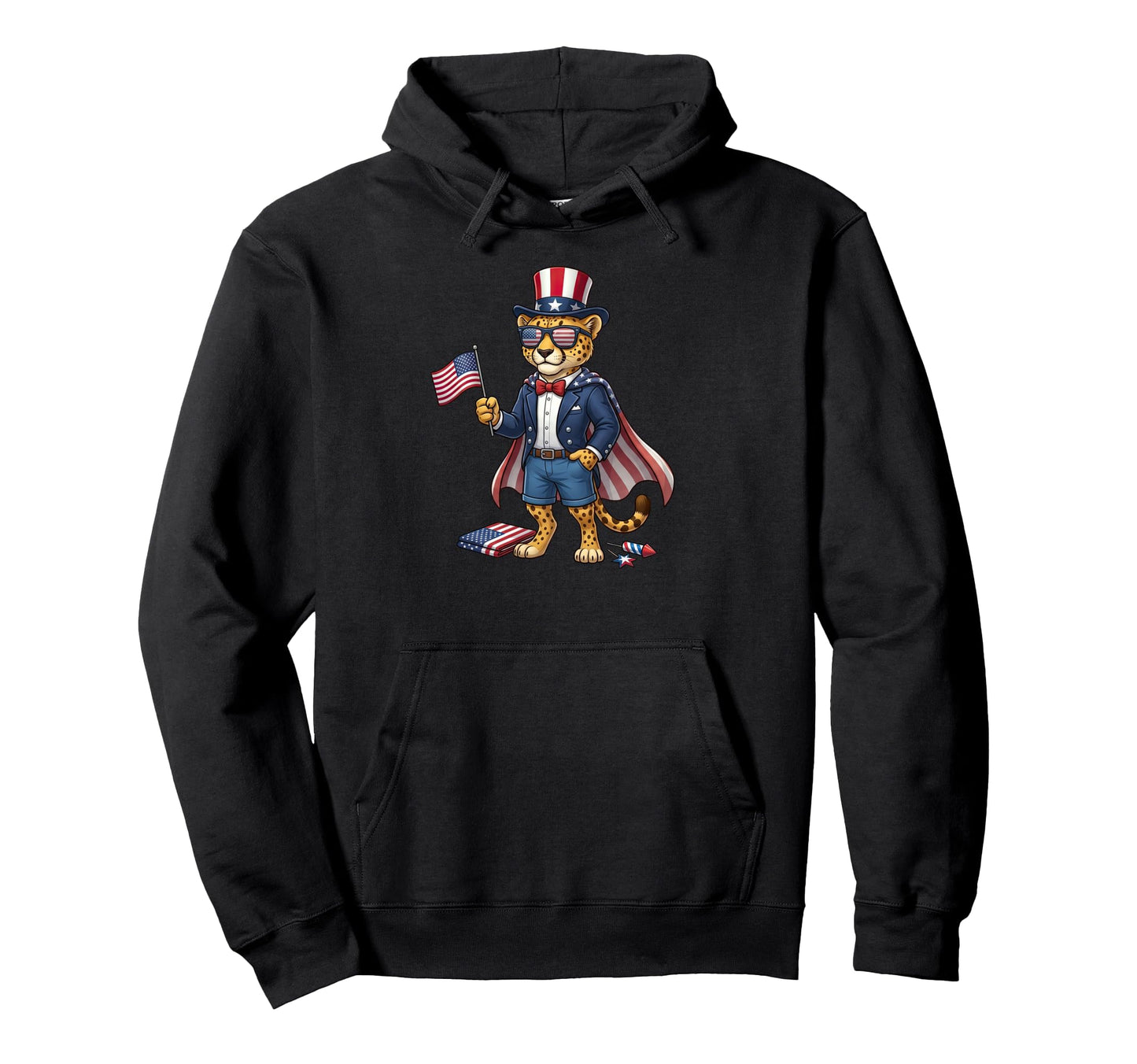 Funny Cheetah American Usa Flag Hoodie - Unique Graphic for Adults - T-Shirt, Sweatshirt, Hoodie