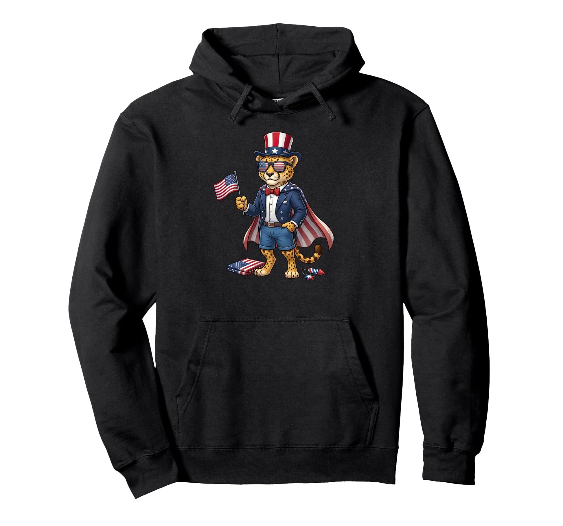 Funny Cheetah American Usa Flag Hoodie - Unique Graphic for Adults - T-Shirt, Sweatshirt, Hoodie
