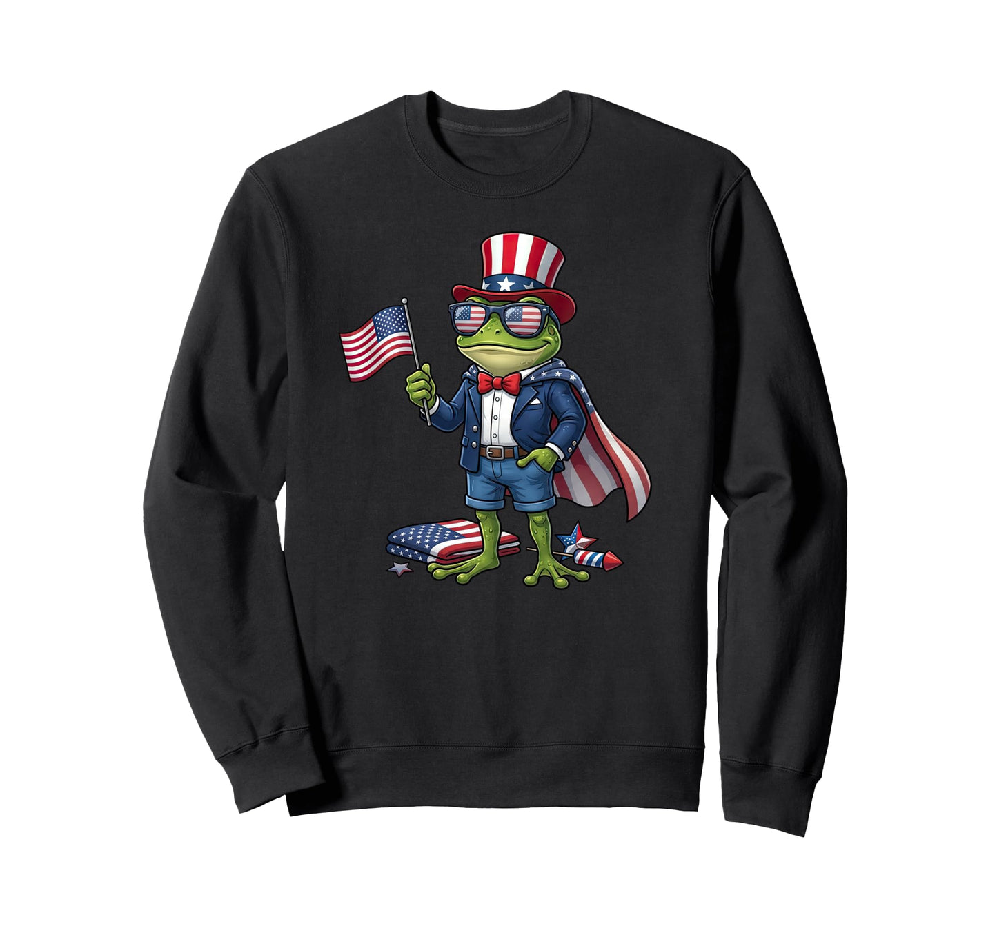 Funny Frog American Usa Flag Memorial Sweatshirt - Graphic Print Unisex - T-Shirt, Sweatshirt, Hoodie