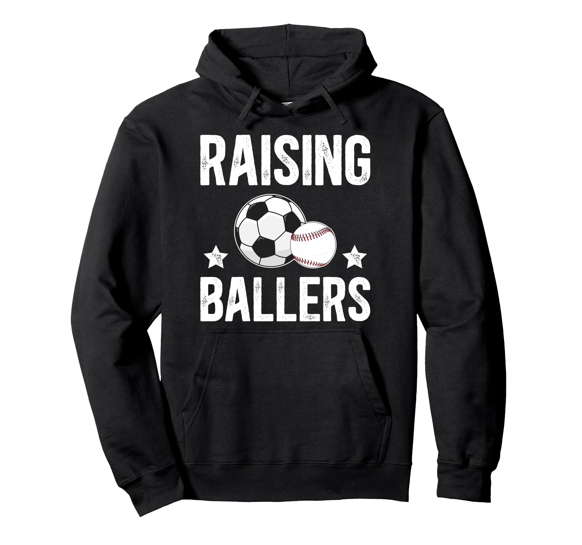 Raising Ballers Soccer Baseball Dad Hoodie - Trendy Graphic for Adults - T-Shirt, Sweatshirt, Hoodie