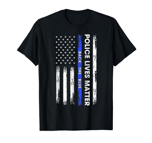 Back Blue Thin Blue Line Usa Flag T-Shirt - Fun Novelty Design Men Women - T-Shirt, Sweatshirt, Hoodie