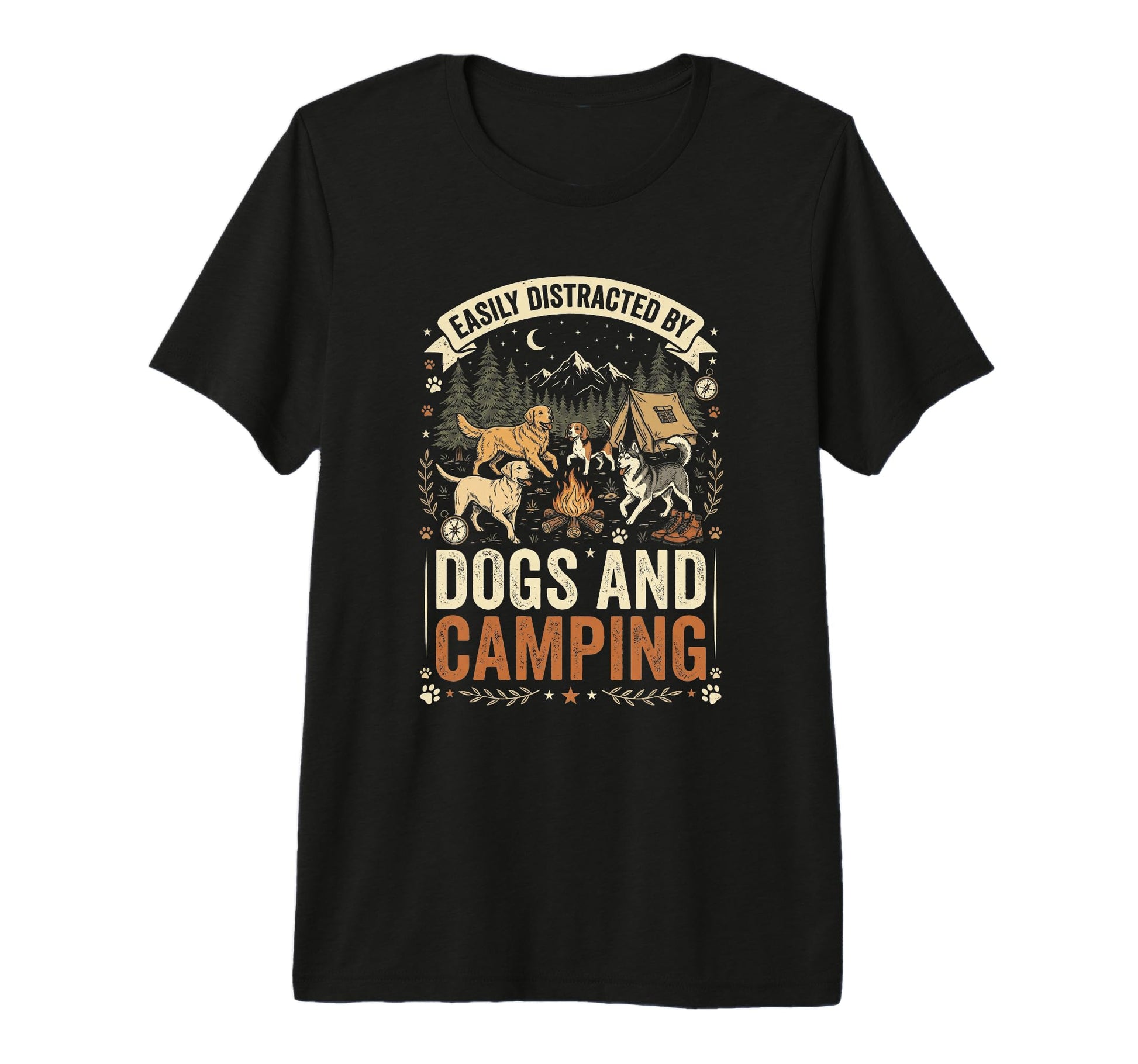 Easily Distracted Dogs And Camping T-Shirt - Minimalist Print Men Women - T-Shirt, Sweatshirt, Hoodie