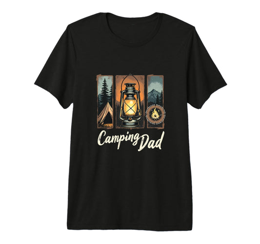 Camping Dad Lantern Tent Mountains Tri T-Shirt - Unique Graphic Unisex - T-Shirt, Sweatshirt, Hoodie