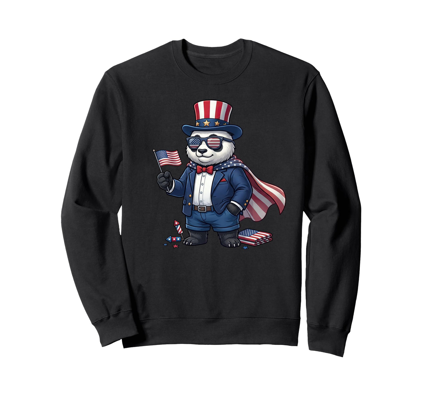 Funny Panda American Usa Flag Memorial Sweatshirt - Unique Graphic Unisex - T-Shirt, Sweatshirt, Hoodie