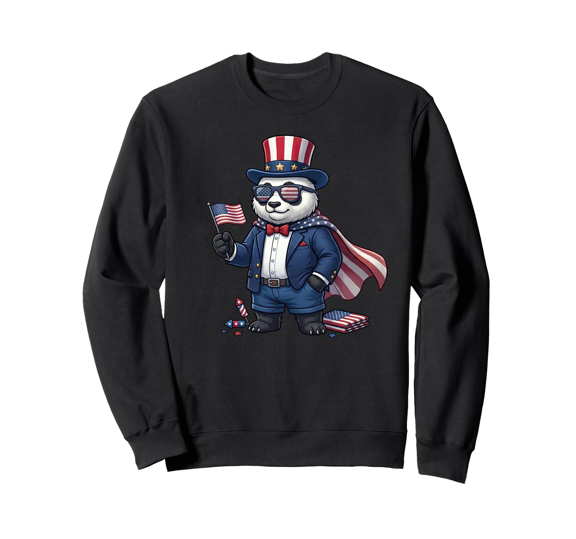 Funny Panda American Usa Flag Memorial Sweatshirt - Unique Graphic Unisex - T-Shirt, Sweatshirt, Hoodie
