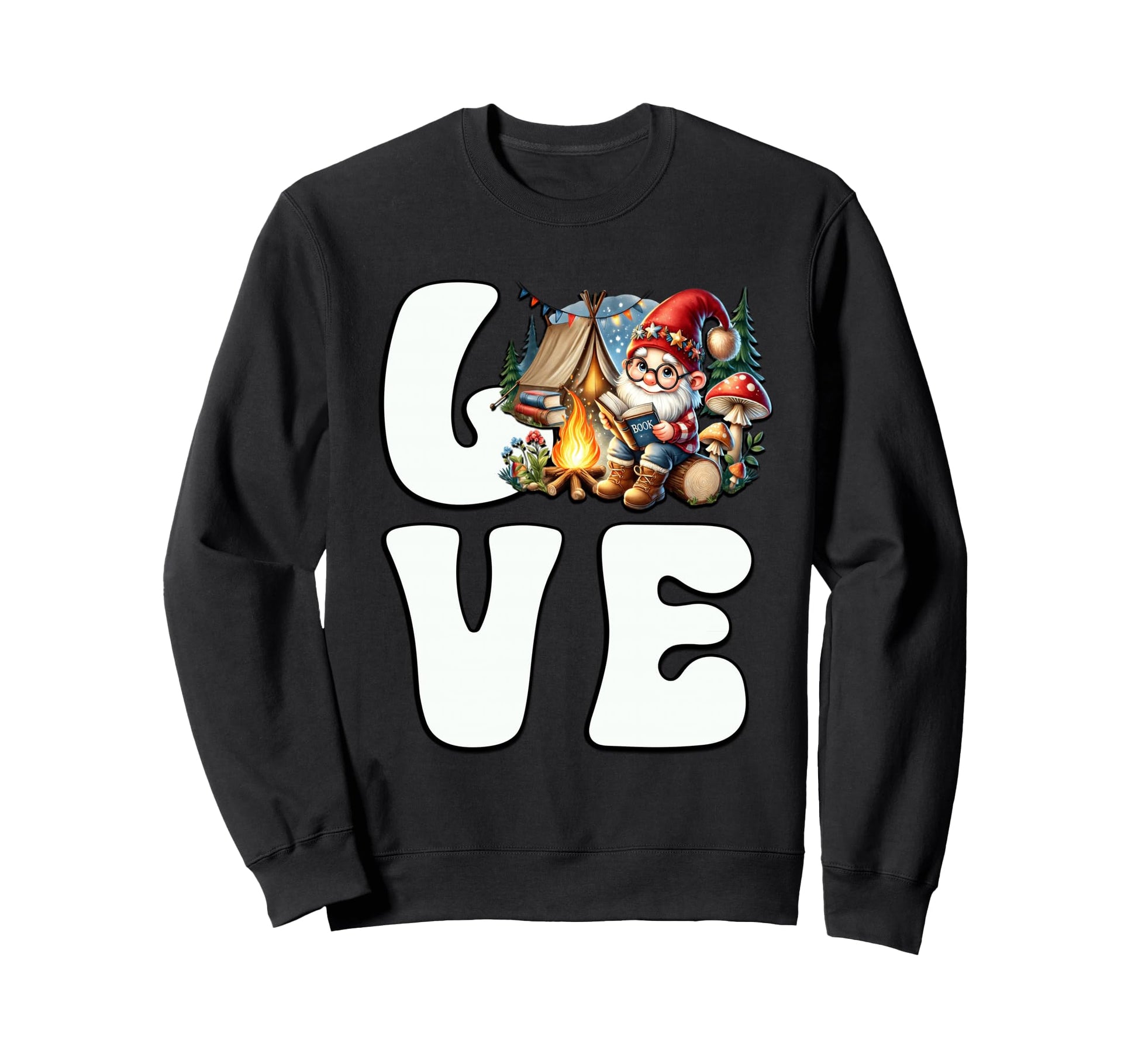 Love Camping Dad Gnome Reading Books Sweatshirt - Unique Graphic Unisex - T-Shirt, Sweatshirt, Hoodie