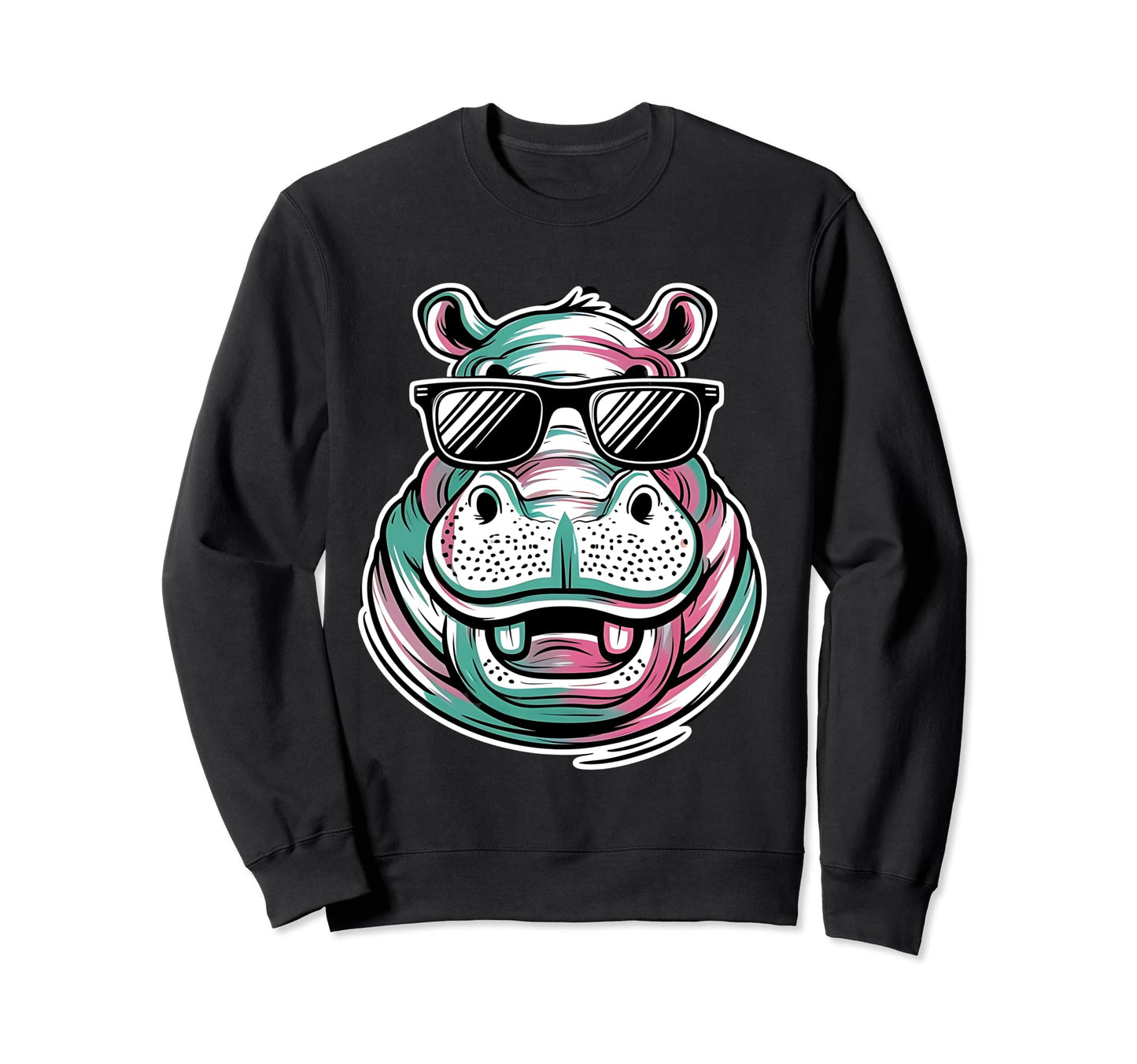 Happy Hippo Shades Hippopotamus Sweatshirt - Novelty Apparel for Adults - T-Shirt, Sweatshirt, Hoodie