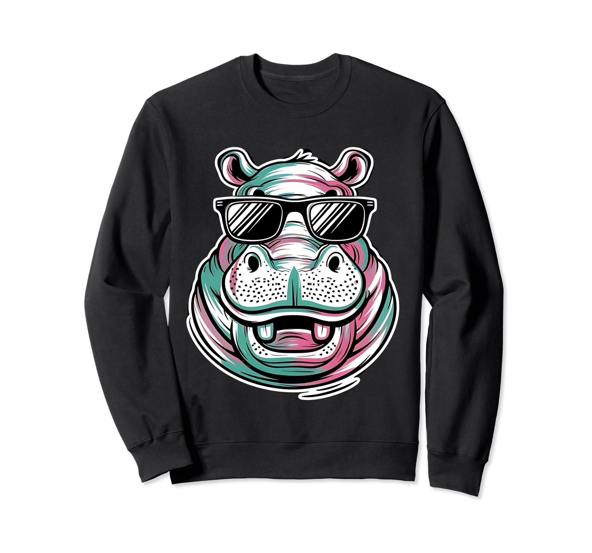 Happy Hippo Shades Hippopotamus Sweatshirt - Novelty Apparel for Adults - T-Shirt, Sweatshirt, Hoodie