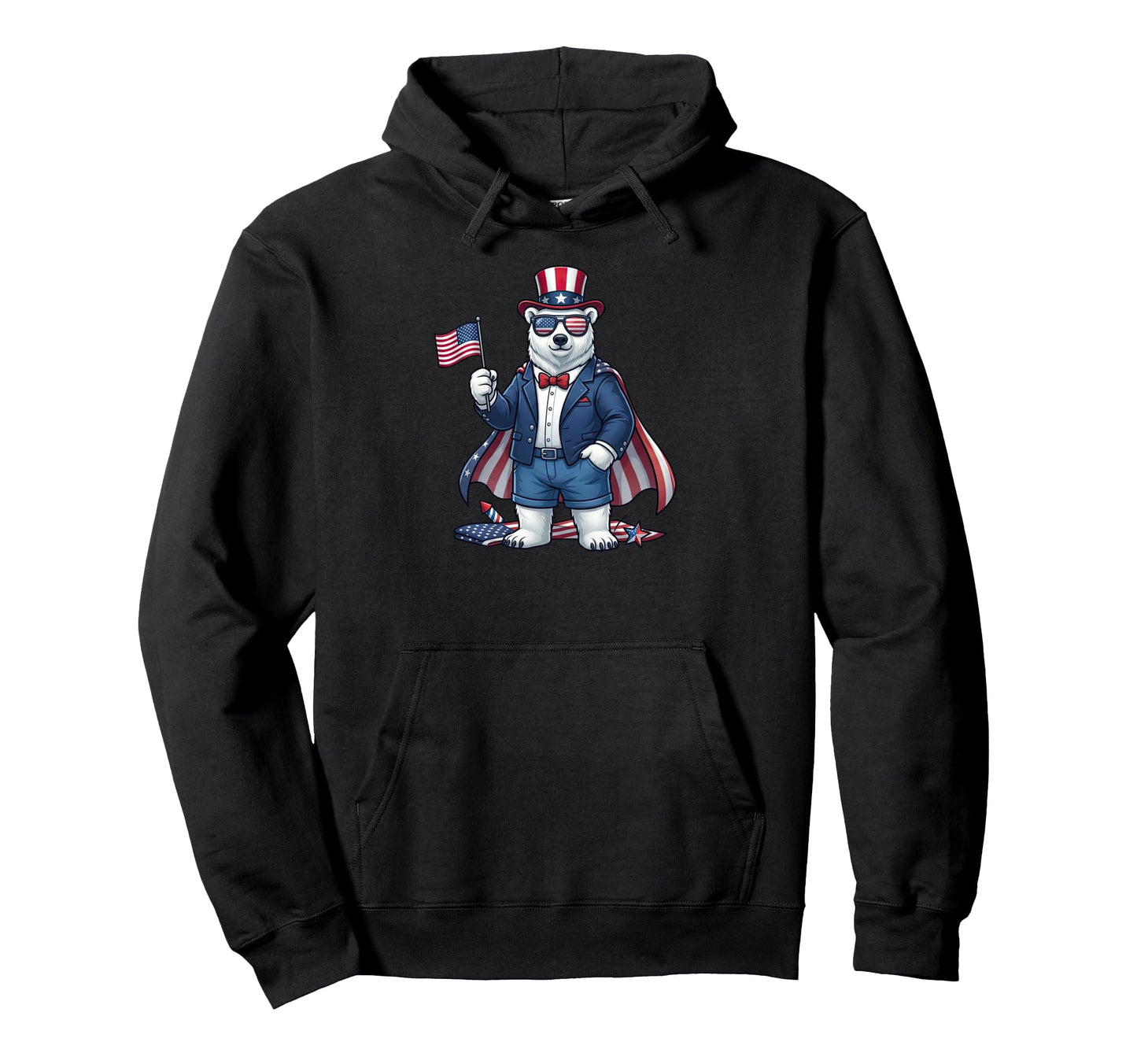 Funny Polar Bear American Usa Flag Hoodie - Minimalist Print Unisex - T-Shirt, Sweatshirt, Hoodie
