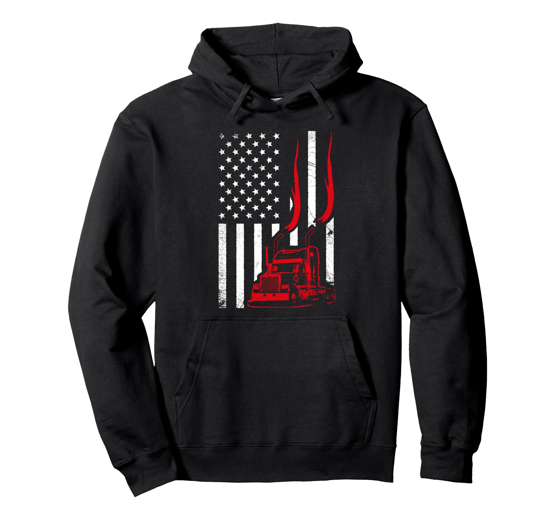 Trucker American Flag Image Truck Driver Hoodie - Novelty Apparel Unisex - T-Shirt, Sweatshirt, Hoodie