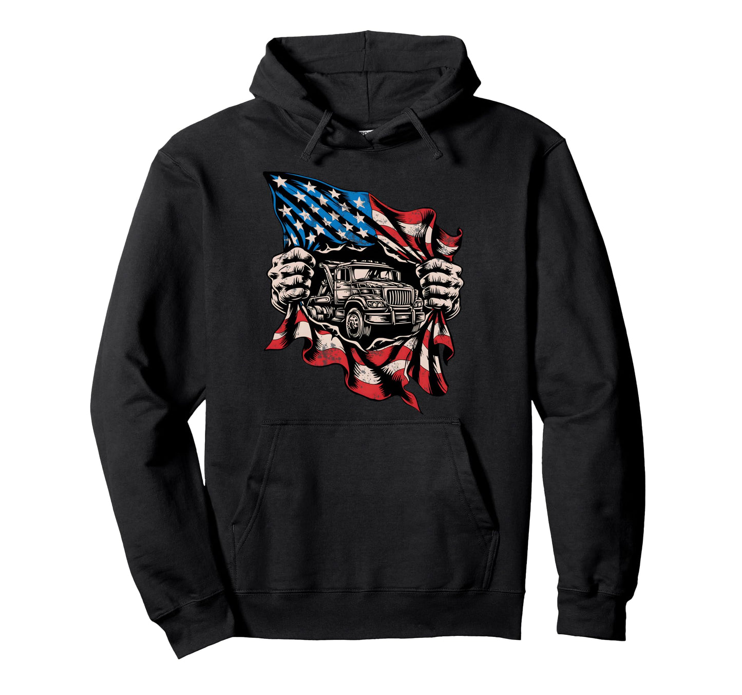 American Flag Truck Driver Patriotic Hoodie - Graphic Print for Adults - T-Shirt, Sweatshirt, Hoodie