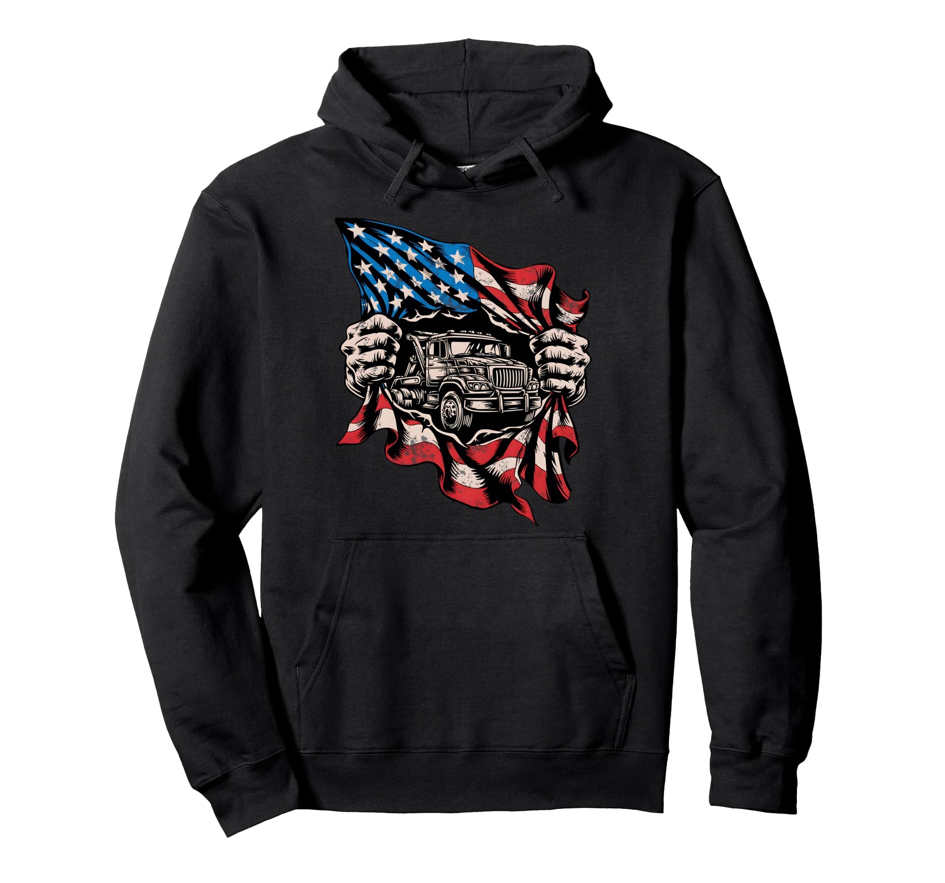 American Flag Truck Driver Patriotic Hoodie - Graphic Print for Adults - T-Shirt, Sweatshirt, Hoodie