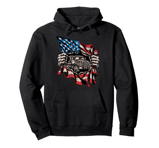 American Flag Truck Driver Patriotic Hoodie - Graphic Print for Adults - T-Shirt, Sweatshirt, Hoodie