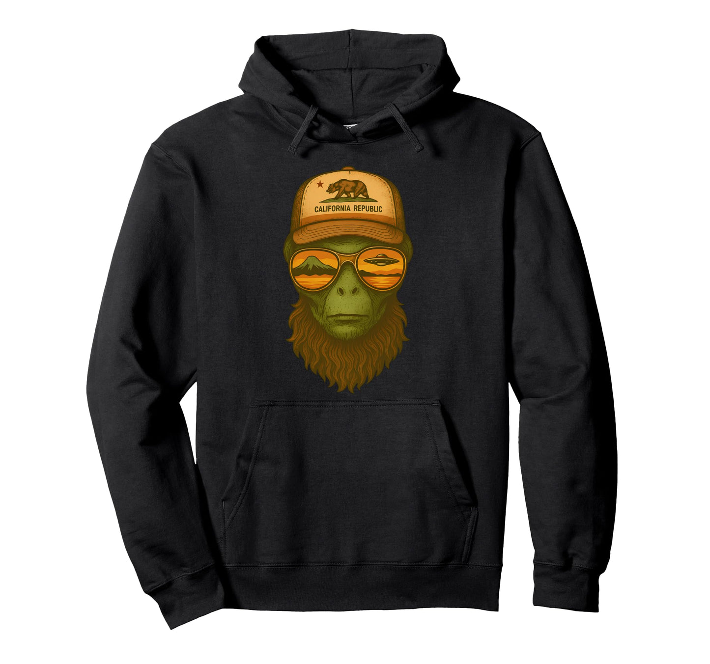California Alien Trucker Ufo Beard Hoodie - Unique Graphic for Adults - T-Shirt, Sweatshirt, Hoodie