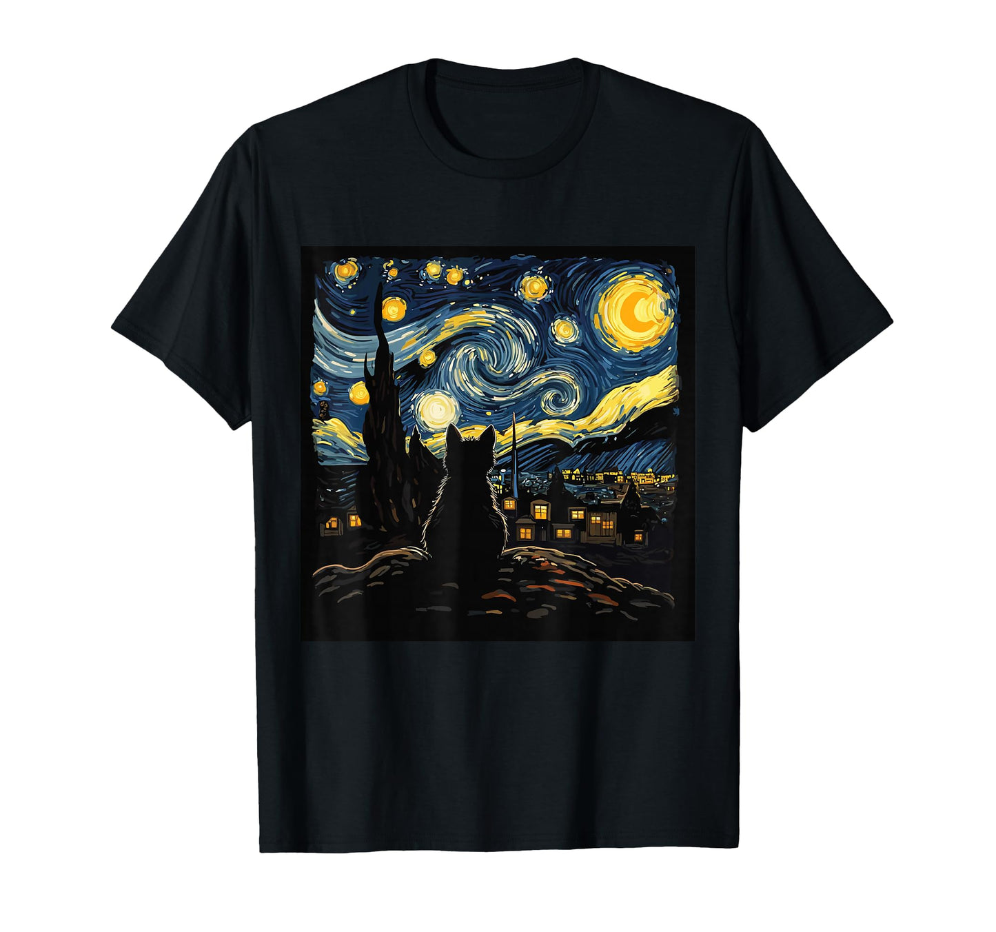 Cat Starry Night Van Gogh Cat Cat T-Shirt - Minimalist Print for Adults - T-Shirt, Sweatshirt, Hoodie